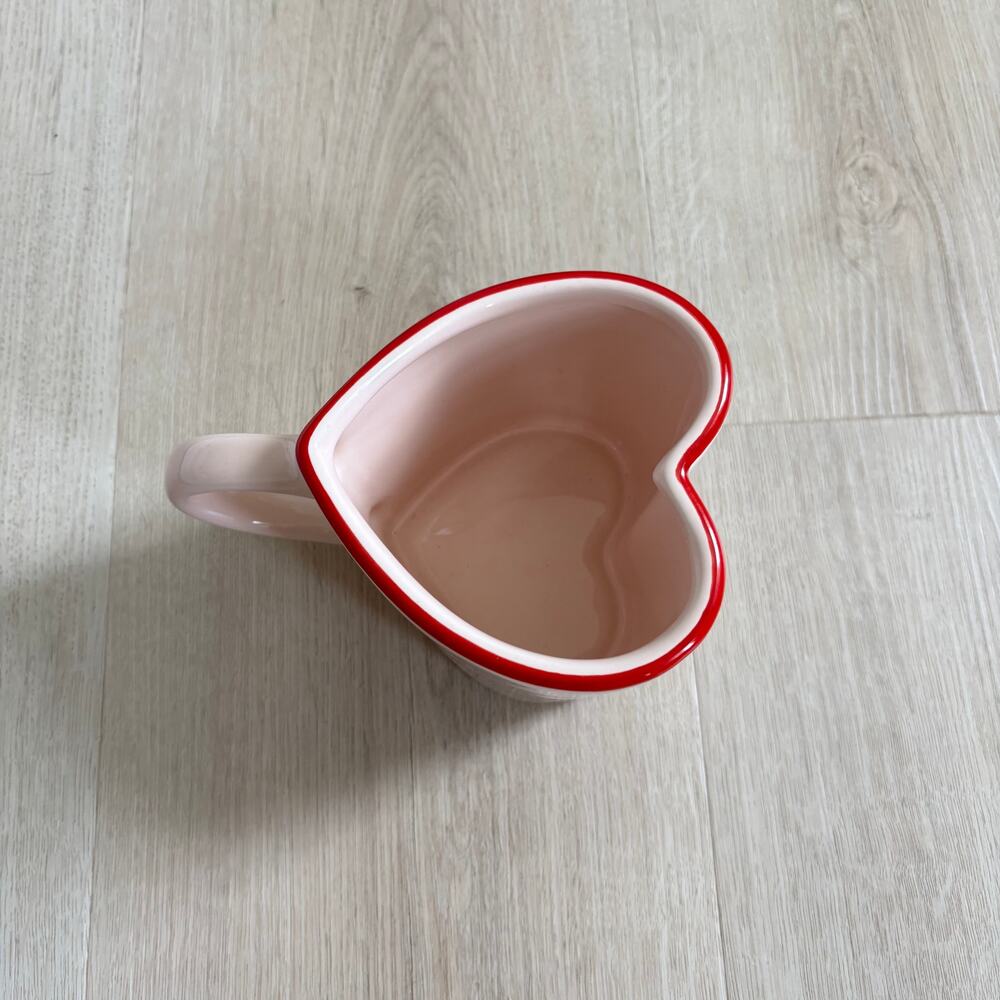 Threshold NWOT Pink w/Red Trim Heart Shaped Stoneware Mug
